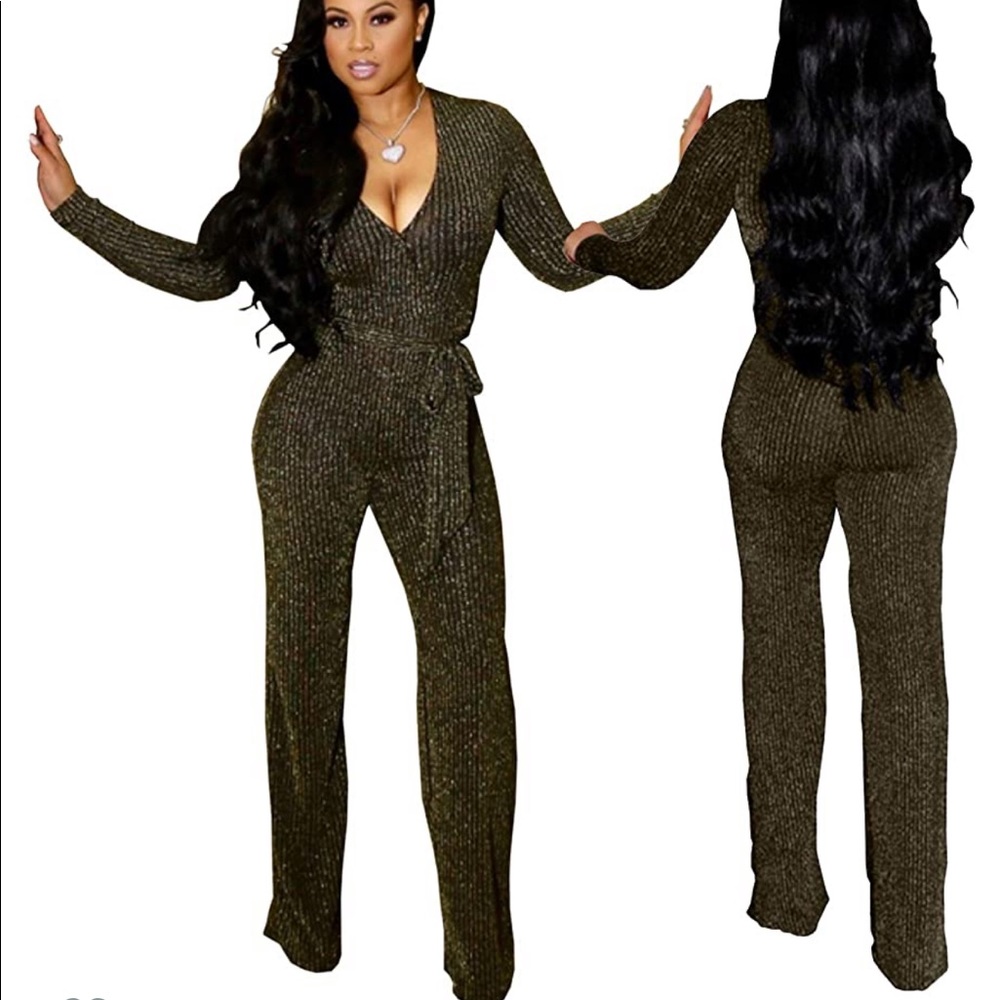 Gold Glitter Striped Jumpsuit